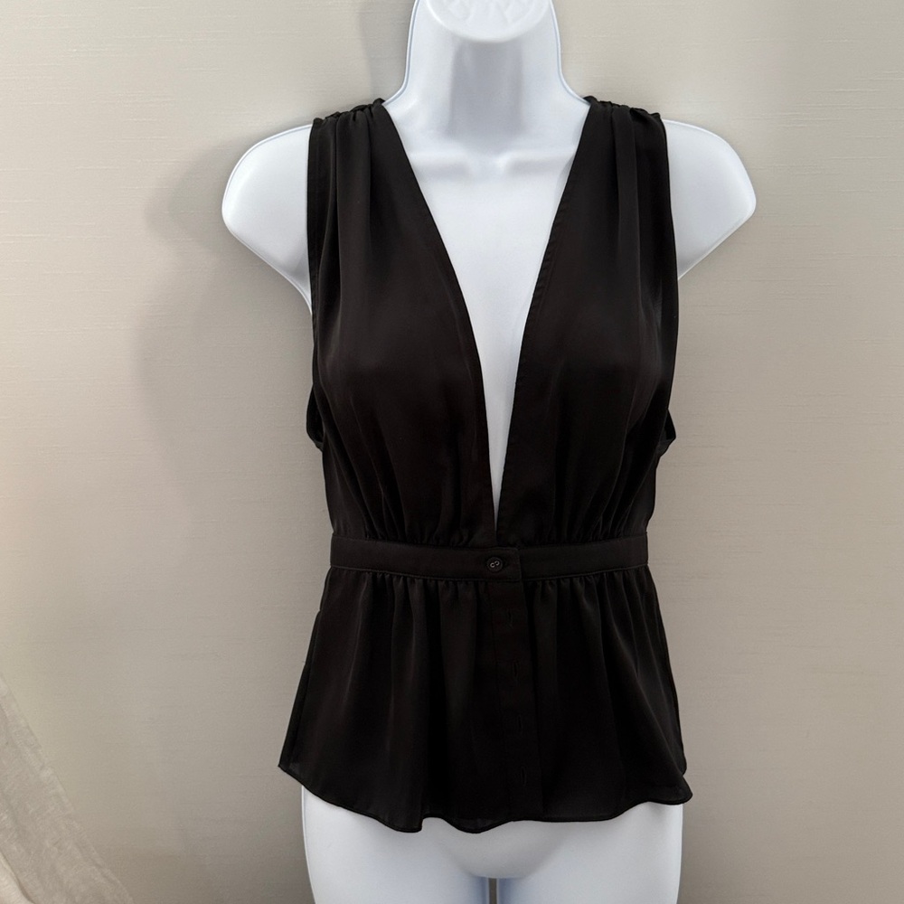 L'Academie Black Silk V Neck Peplum Tank.. Worn Once